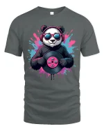 Cool Panda DJ Vinyl Graphic T Shirt With Music Vibes - gray t-shirt on white background