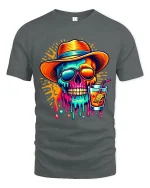 Colorful Summer Skull Cocktail Graphic T Shirt With Chill Vibes - gray t-shirt on white background