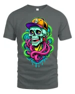 Neon Street Skull Graphic T Shirt With Bold Urban Art Vibes - gray t-shirt on white background