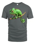 Cute Chameleon Branch Sitting Funny Animal Graphic T Shirt - gray t-shirt on white background