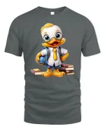 Cute Smart Duck Student Cartoon Illustration Funny Graphic T Shirt - gray t-shirt on white background