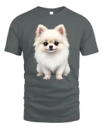 Adorable Fluffy Pomeranian Puppy Illustration Cute Graphic T Shirt - gray t-shirt on white background