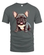 Adorable French Bulldog Puppy Illustration Cute Dog Graphic T Shirt - gray t-shirt on white background