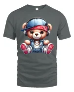 Cute Hip Hop Teddy Bear T Shirt With Headphones Street Style - gray t-shirt on white background