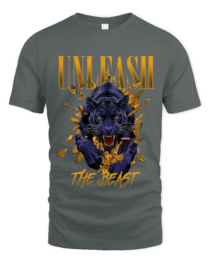 Unleash The Beast Panther Graphic T Shirt With Power Style - gray t-shirt on white background