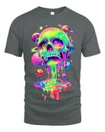 Psychedelic Cosmic Skull Graphic T Shirt With Trippy Galaxy Art - gray t-shirt on white background