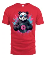 Cool Panda DJ Vinyl Graphic T Shirt With Music Vibes - red t-shirt on white background