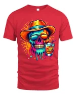 Colorful Summer Skull Cocktail Graphic T Shirt With Chill Vibes - red t-shirt on white background