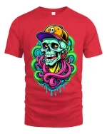 Neon Street Skull Graphic T Shirt With Bold Urban Art Vibes - red t-shirt on white background