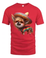 Cute Sombrero Dog Graphic T Shirt With Colorful Fiesta Style - red t-shirt on white background