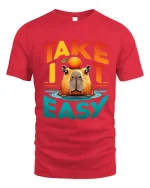 Take It Easy Capybara Relaxed Funny Graphic T Shirt Design - red t-shirt on white background