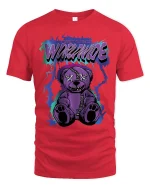 Purple Worrmude Teddy Horror T Shirt With Stitched Creepy Art - red t-shirt on white background