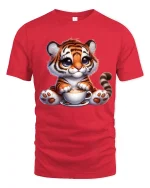 Cute Tiger Coffee Lover Funny Animal Graphic T Shirt Design - red t-shirt on white background