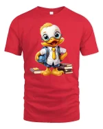 Cute Smart Duck Student Cartoon Illustration Funny Graphic T Shirt - red t-shirt on white background