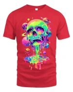 Psychedelic Cosmic Skull Graphic T Shirt With Trippy Galaxy Art - red t-shirt on white background
