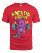 Worth The Weight Funny Gym Bear Graphic T Shirt Workout Humor - red t-shirt on white background