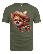 Cute Sombrero Dog Graphic T Shirt With Colorful Fiesta Style - military green t-shirt on white background