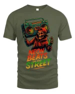 Neon Beats On The Street Skeleton Graphic T Shirt Street Art - military green t-shirt on white background