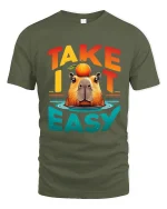 Take It Easy Capybara Relaxed Funny Graphic T Shirt Design - military green t-shirt on white background