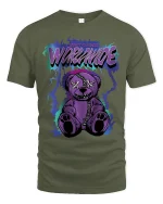 Purple Worrmude Teddy Horror T Shirt With Stitched Creepy Art - military green t-shirt on white background
