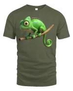 Cute Chameleon Branch Sitting Funny Animal Graphic T Shirt - military green t-shirt on white background