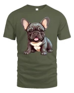 Adorable French Bulldog Puppy Illustration Cute Dog Graphic T Shirt - military green t-shirt on white background