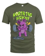 Worth The Weight Funny Gym Bear Graphic T Shirt Workout Humor - military green t-shirt on white background