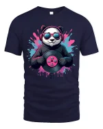 Cool Panda DJ Vinyl Graphic T Shirt With Music Vibes - navy t-shirt on white background