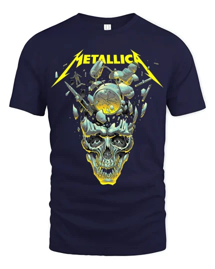 Heavy Metal Skull Lightning Graphic T Shirt With Dark Energy - navy t-shirt on white background