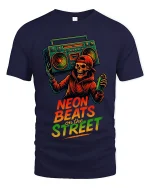 Neon Beats On The Street Skeleton Graphic T Shirt Street Art - navy t-shirt on white background