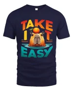 Take It Easy Capybara Relaxed Funny Graphic T Shirt Design - navy t-shirt on white background