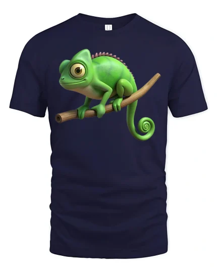 Cute Chameleon Branch Sitting Funny Animal Graphic T Shirt - navy t-shirt on white background