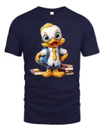 Cute Smart Duck Student Cartoon Illustration Funny Graphic T Shirt - navy t-shirt on white background