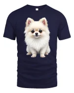 Adorable Fluffy Pomeranian Puppy Illustration Cute Graphic T Shirt - navy t-shirt on white background