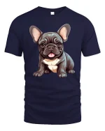 Adorable French Bulldog Puppy Illustration Cute Dog Graphic T Shirt - navy t-shirt on white background