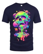Psychedelic Cosmic Skull Graphic T Shirt With Trippy Galaxy Art - navy t-shirt on white background