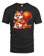 Cute Squirrel Friends Graphic Tee Funny Playful Cartoon T Shirt - black t-shirt on white background