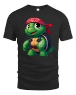Cool Turtle Bandana Graphic Tee Cute Street Style T Shirt - black t-shirt on white background