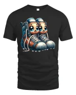 Cute Cartoon Sneakers Graphic Tee Funny Kawaii Shoe Art T Shirt - black t-shirt on white background
