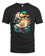Colorful Duck Art Graphic Tee Cute Watercolor Animal T Shirt - black t-shirt on white background