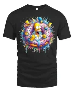 Funny Cartoon Family Donut Graphic Tee Colorful Pop Art T Shirt - black t-shirt on white background