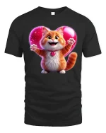 Cute Cat Heart Love Graphic Tee Adorable Valentine Style T Shirt - black t-shirt on white background