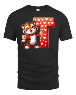 Cute Tiger Letter T Graphic Tee Sweet Heart Cartoon T Shirt - black t-shirt on white background