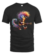 Rock Bird Guitar Graphic Tee Colorful Music Art T Shirt - black t-shirt on white background