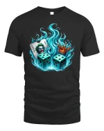 Joker Dice Crown Graphic Tee Fiery Casino Art T Shirt - black t-shirt on white background