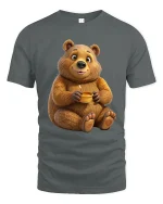 Cute Bear Honey Graphic Tee Adorable Cozy Cartoon T Shirt - gray t-shirt on white background