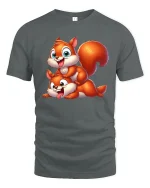 Cute Squirrel Friends Graphic Tee Funny Playful Cartoon T Shirt - gray t-shirt on white background