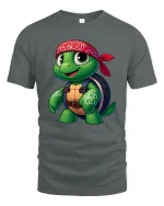 Cool Turtle Bandana Graphic Tee Cute Street Style T Shirt - gray t-shirt on white background