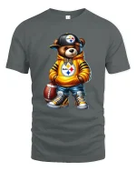 Cool Football Bear Street Style Graphic Tee Urban Fan Art T Shirt - gray t-shirt on white background
