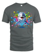 Colorful Dolphin Splash Graphic Tee Fun Ocean Art T Shirt - gray t-shirt on white background